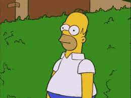 Homer slowly disappearing behind a green hedge